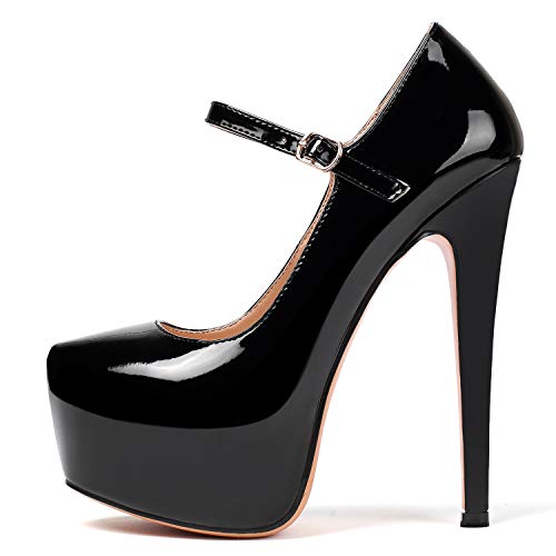 elashe Damen Plateau Pumps Stiletto High Heels Knöchelriemchen 6" Stiletto High Heels Party Hochzeit Schuhe Schwarz EU41 von elashe