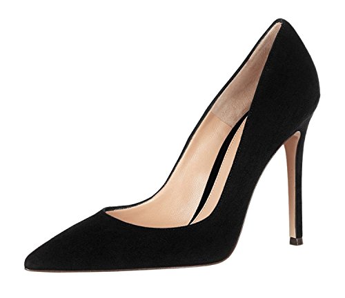 Elashe Damen Pumps 10 cm High Heels Damenchuhe Pumps Einfach Stil Spitze Zehen Suede Stiletto Büro-Dame Party Hochzeit Schwarz EU37 von Elashe