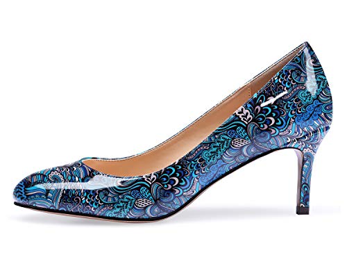 elashe Damen Pumps Klassische Arbeitsschuhe Blume-Blau EU44 von elashe