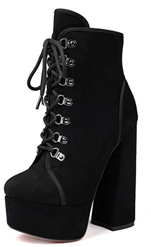 Elashe Damen Schnürstiefeletten Plateau Blockabsatz Ankle Boots Lace up Warm Gefüttert Schwarz Suede EU46 Elashe Damen Schnürstiefeletten Plateau Blockabsatz Ankle Boots Lace up Warm Gefüttert Schwarz Suede EU46 von Elashe