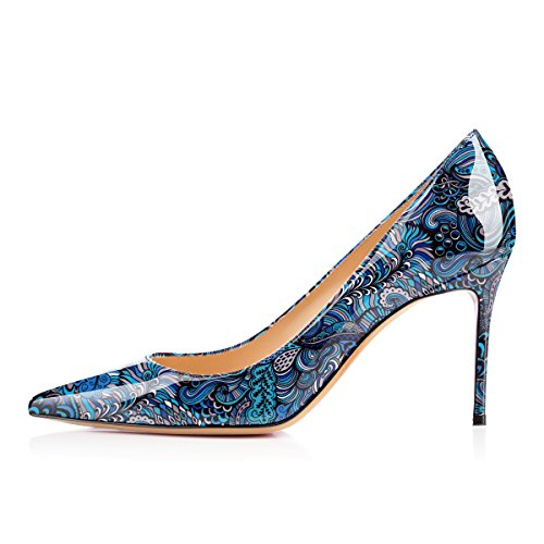 elashe Damen Sexy High Heel Pumps |3.5” Spitze Zehen Suede Stiletto | Pointed Toe Dress Pumps Blume-Blau EU38 von elashe