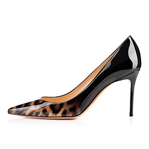 elashe Damen Sexy High Heel Pumps |3.5” Spitze Zehen Suede Stiletto | Pointed Toe Dress Pumps Leopard-Schwarz EU38 von elashe