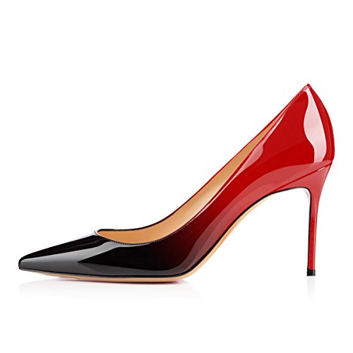 elashe Damen Sexy High Heel Pumps |3.5” Spitze Zehen Suede Stiletto | Pointed Toe Dress Pumps Schwarz-Rot EU38 von elashe