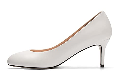 elashe Damen Sexy Pumps mit Runder Zehe, Slip-On Pumps 6.6CM Kleiner Bequemer Absatz, Elegante Party Pumps für Hochzeit Weiß mattEU38 von elashe