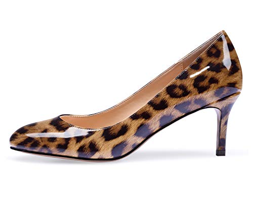 elashe Damen Simple Basic Office Pumps Slip On Kitten Heels Work Schuhe Leopard EU41 von elashe