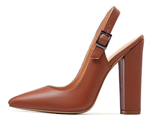 elashe Damen Slingback 4.7“ High Heels Spitze Knöchelriemen Pumps Blockabsatz für Büro Kleid Casual Schwarz Matte EU50 von elashe