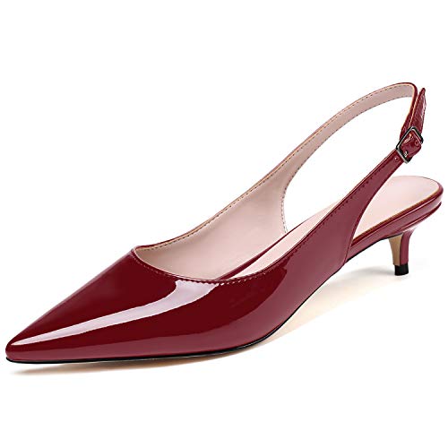 elashe Damen Slingback Pumps，1.4“ Pumps mit Riemchen， Damen Sandalen Pointed Toe Knöchelriemchen Pumps Bordeaux EU39 von elashe