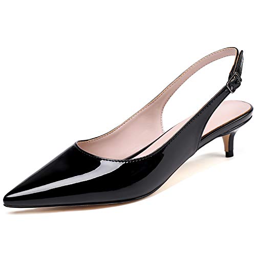 elashe Damen Slingback Pumps，1.4“ Pumps mit Riemchen， Damen Sandalen Pointed Toe Knöchelriemchen Pumps Schwarz EU36 von elashe