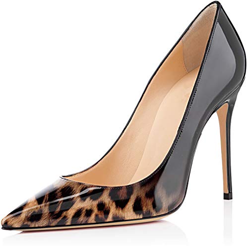 Elashe Damen Spitz High Heels Kleid-Partei Pumps Leopard-Schwarz EU42 von Elashe
