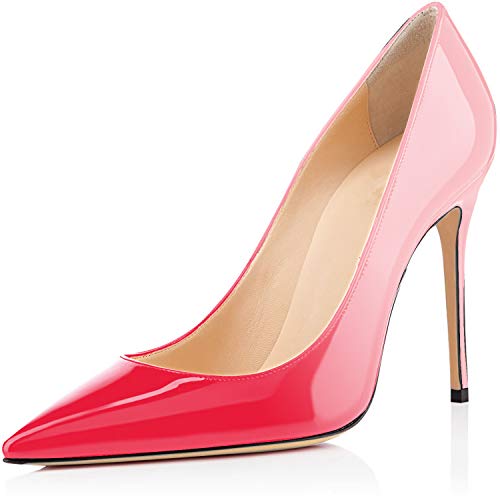 elashe Damen Spitze Pumps mit Pfennigabsatz Lack Flandell Pfirsich EU39 von elashe