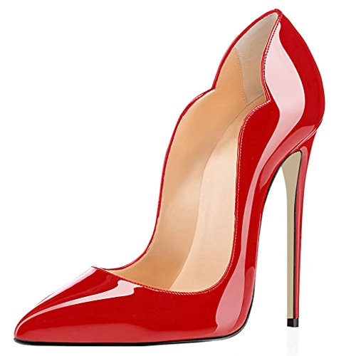 elashe Damen Spitze Zehe Schuhe 120mm High Heel Pumps Hohen Absätzen Geschlossen Abendschuhe Rot EU37 von elashe