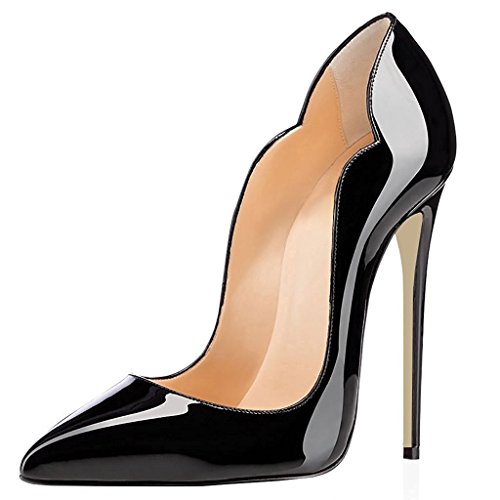 elashe Damen Spitze Zehe Schuhe 120mm High Heel Pumps Hohen Absätzen Geschlossen Abendschuhe Schwarz EU36 von elashe