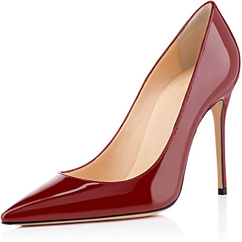 Elashe Damen Spitze Zehe Schuhe 4 inch High Heel Pumps Hohen Absätzen Geschlossen Abendschuhe Bordeaux EU40 von Elashe