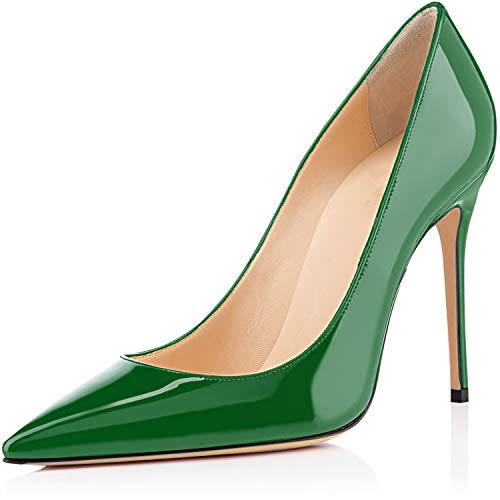 elashe Damen Spitze Zehe Schuhe 4 inch High Heel Pumps Hohen Absätzen Geschlossen Abendschuhe Grün EU41 von elashe