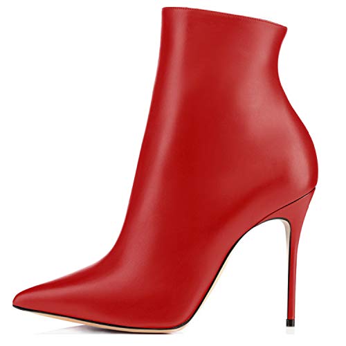 Elashe Damen Stiefeletten | 10cm Trendige Damen Stiefeletten |Damen Schnürstiefeletten Gefüttert | Leder Optik Schuhe Rot EU44 von Elashe