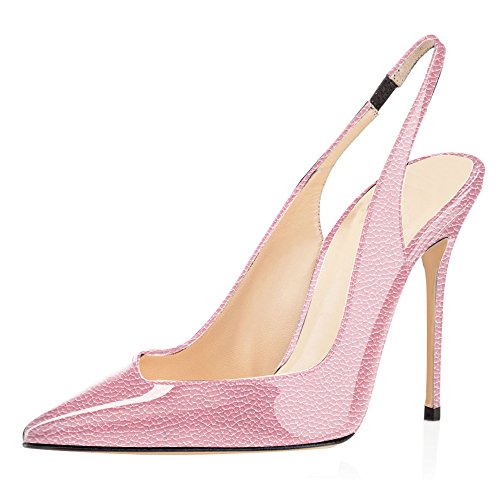 elashe Damen Stiletto Pumps | 10CM Pointy Toe Slingback Sandalen | Hochzeit Schuhe Litchi-Rosa EU40 von elashe