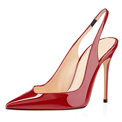 elashe Damen Stiletto Pumps | 10CM Pointy Toe Slingback Sandalen | Hochzeit Schuhe Litchi-Rot EU41 von elashe