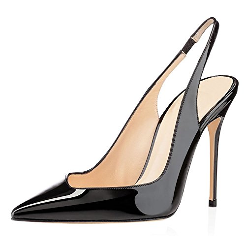 elashe Damen Stiletto Pumps | 10CM Pointy Toe Slingback Sandalen | Hochzeit Schuhe Schwarz EU44 von elashe