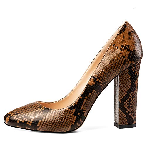 elashe - Damenchuhe - High Heel Pumps - Blockabsatz - 10CM - Runde Spitze - große Größe - Pumps Python-Braun EU37 elashe - Damenchuhe - High Heel Pumps - Blockabsatz - 10CM - Runde Spitze - große Größe - Pumps Python-Braun EU37 von elashe