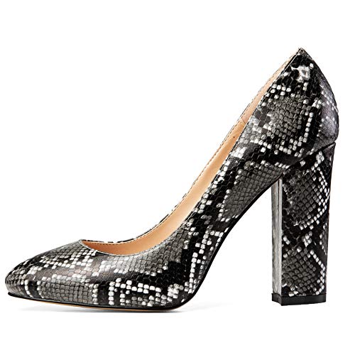 elashe - Damenchuhe - High Heel Pumps - Blockabsatz - 10CM - Runde Spitze - große Größe - Pumps Python-Grau EU38 elashe - Damenchuhe - High Heel Pumps - Blockabsatz - 10CM - Runde Spitze - große Größe - Pumps Python-Grau EU38 von elashe