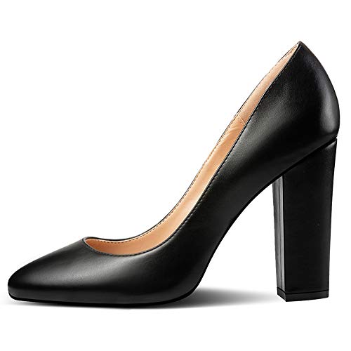 elashe - Damenchuhe - High Heel Pumps - Blockabsatz - 10CM - Runde Spitze - große Größe - Pumps Schwarz EU38 von elashe