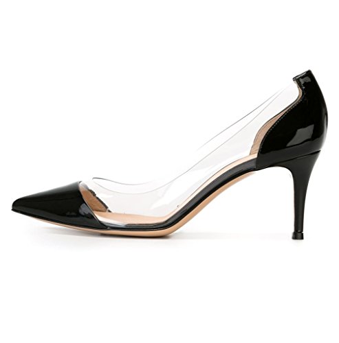 elashe - Damenchuhe - Mid Heel Pumps - Transparent Spitze Toe - Große Größe Pumps - Zehenkappe Transparent Rutsch - Hochzeit Pumps -Schwarz EU41 von elashe