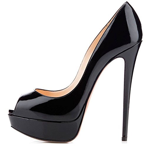 elashe Damenschuhe High Heels Plateau Pumps Peep Toe Stilettos Kleid-Partei Schuhe Schwarz EU45 von elashe