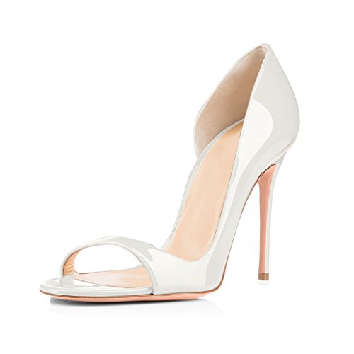 elashe Damenschuhe High Heels Pumps | Open Toe 10CM Cut Out Lack Heels | D'orsay Hochzeit Schuhe | Hochzeit Party Pumps Weiß EU42 von elashe