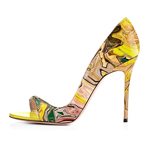 elashe Damenschuhe High Heels Pumps | Open Toe 12CM Cut Out Lack Heels | D'orsay Hochzeit Schuhe | Hochzeit Party Pumps Mehrfarbig EU36 von elashe