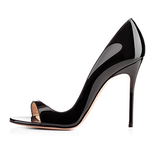 elashe Damenschuhe High Heels Pumps | Open Toe 12CM Cut Out Lack Heels | D'orsay Hochzeit Schuhe | Hochzeit Party Pumps Schwarz EU35 von elashe