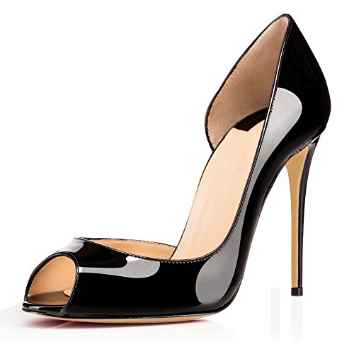 elashe Damenschuhe High Heels Pumps| Peep Toe 12CM Cut Out Lack Heels | D'orsay Hochzeit Schuhe | Hochzeit Party Pumps Schwarz EU38 von elashe