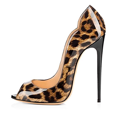 Elashe - Damenschuhe High Heels Pumps Peep Toes Stiletto Absatz Lackleder Leopard EU41 von Elashe