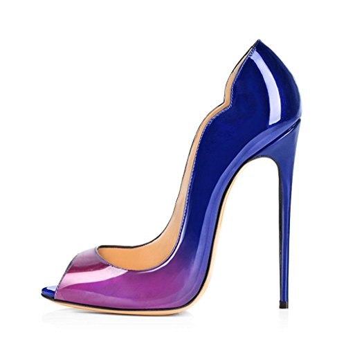 Elashe - Damenschuhe - Peep-Toe Pump High Heel Damenschuhe im Lack-Look 12cm Absatz Rot Schwarz EU42 von Elashe