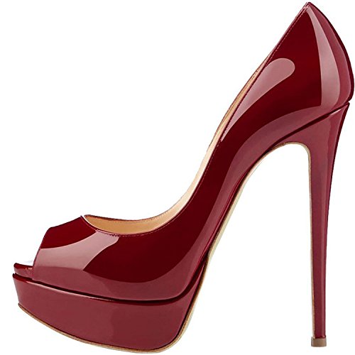 elashe High Heels Damenchuhe Große Größe Rutsch Peeptoe Plateau Pumps Party Hochzeit Bordeaux EU39 von elashe