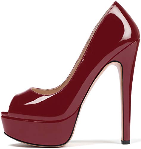 elashe High Heels Damenchuhe Große Größe Rutsch Peeptoe Plateau Pumps Party Hochzeit Bordeaux EU40 von elashe