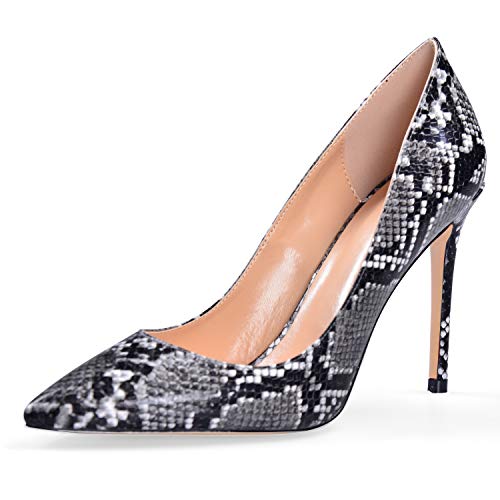 elashe Klassische Damen Pumps | 4 IN Damen High Heels | Stiletto Schuhe | Damen Geschlossene Pumps Python-Grau EU37 von elashe