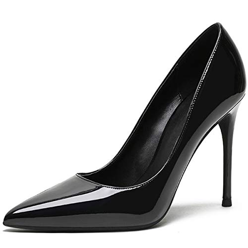 elashe Klassische Damen Pumps | 4 IN Damen Satinartig High Heels | Stiletto Schuhe | Damen Geschlossene Pumps Schwarz EU40 von elashe