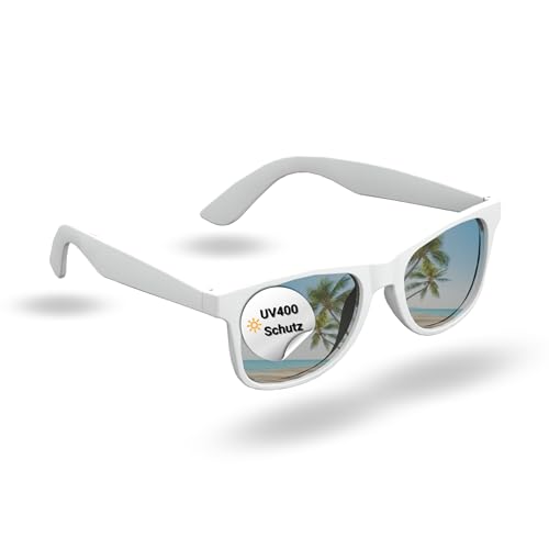 elasto PROMOTION FOR LIFE Sonnenbrillen umweltfreundlich 'Beach' - Sonnenbrille Herren & Damen - Brille mit UV400 Schutz - Sunglasses für den Sommer - Stylisch unterwegs, Farbe:Weiß von elasto PROMOTION FOR LIFE