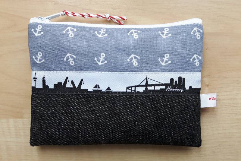 Kleines Anker-Portemonnaie Täschchen Etui Hamburg Schwarz-Grau Elb-Boje von elbboje