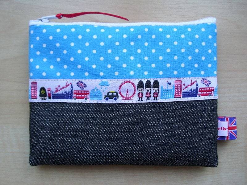 Kleines Portemonnaie Täschchen Etui London Stoff Türkis Elb-Boje von elbboje