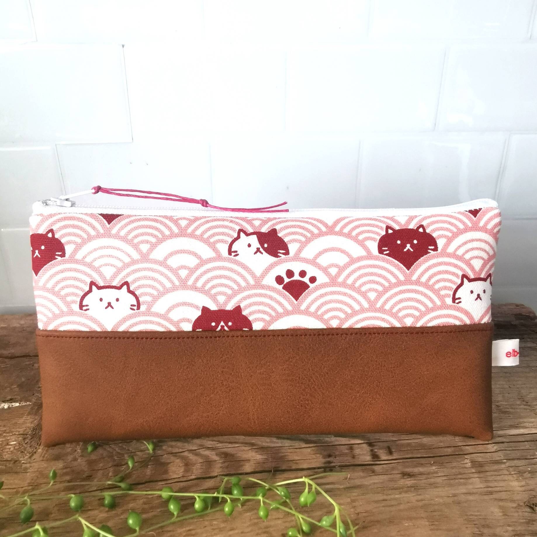 Schminktäschchen Federmäppchen Etui Portemonnaie Katze Rosa/Braun Elb-Boje von elbboje