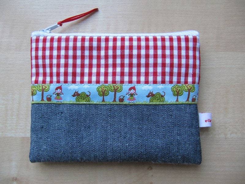Süsses Portemonnaie Geldbörse Etui Täschchen Rotkäppchen Jeans Rot Elb-Boje von elbboje