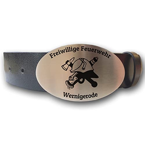 elbedruck Ledergürtel mit ovaler Gürtelschnalle Feuerwehr und Wunschgravur personalisiert Dein Text Name Gürtel Geschenk Feuerwehrhelm Freiwillige (XXL (Länge 140 cm)) von elbedruck