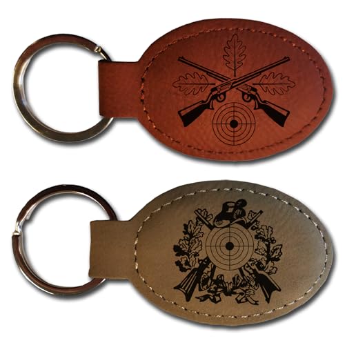 elbedruck Schlüsselanhänger mit Gravur Schützen und Jagdmotiv 4 verschiedene Motive Kunstleder rot-braun oder grau-braun Schützenverein Jäger Geschenk (grau-braun) von elbedruck