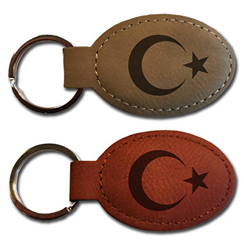 elbedruck Schlüsselanhänger mit Gravur Türkei Halbmond und Stern Flagge Fahne türkisches Zeichen (rotbraun) von elbedruck