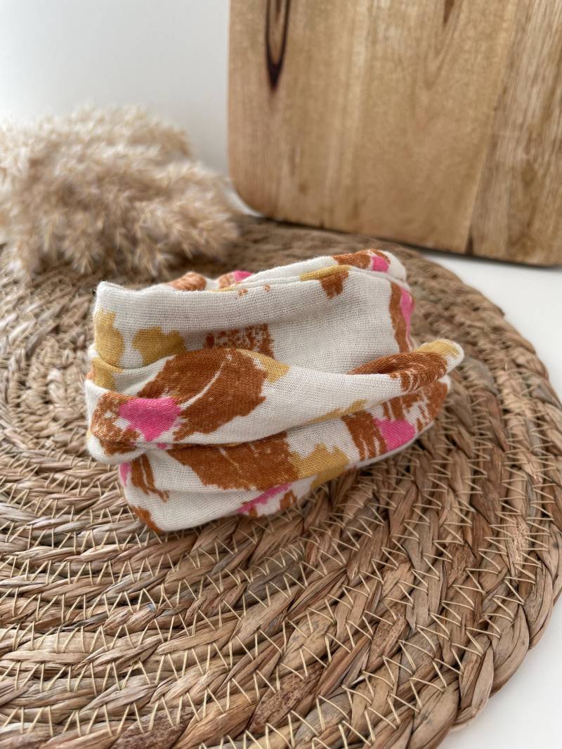 Drahthaarband Haarband Haargummi Scrunchie Musselin Beige/Rosa Leo von elbtueddel