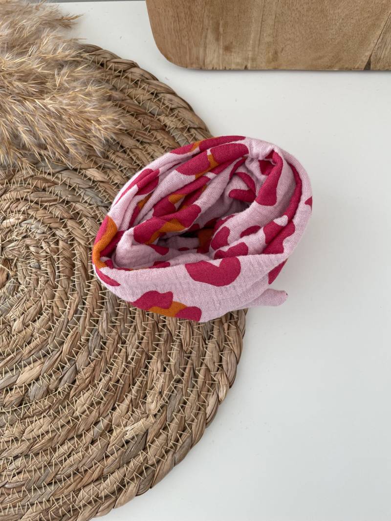 Drahthaarband Scrunchie Haargummi Haarband Musselin Leo Rosa Rot von elbtueddel