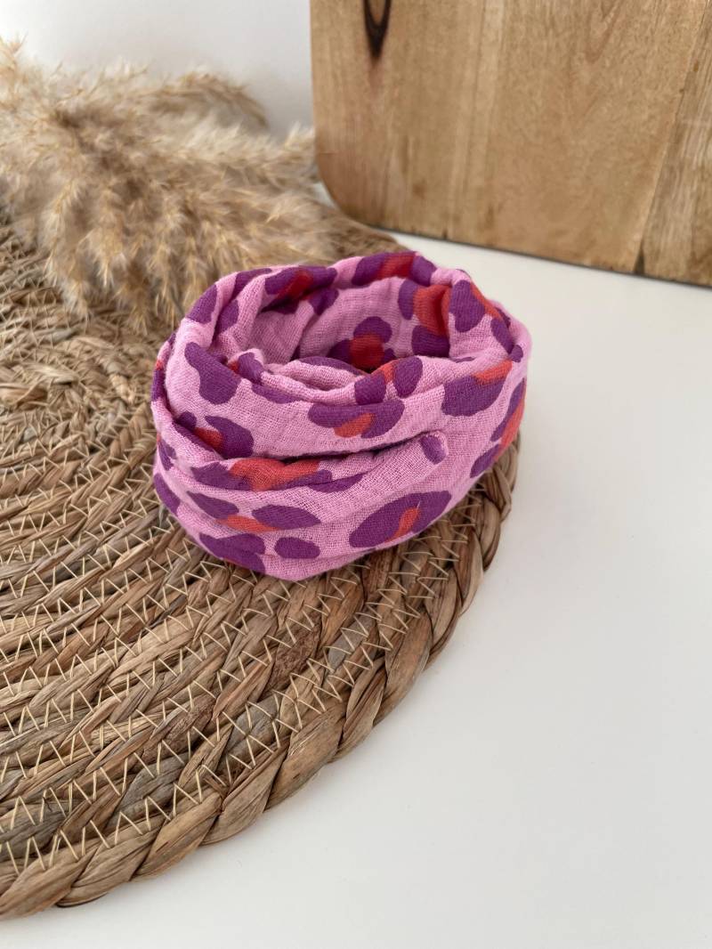 Drahthaarband Scrunchie Haargummi Haarband Musselin Rosa Lila Leo von elbtueddel