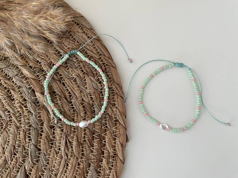 Perlenarmband Armband Schmuck Mint/Rosa Makrameearmband von elbtueddel