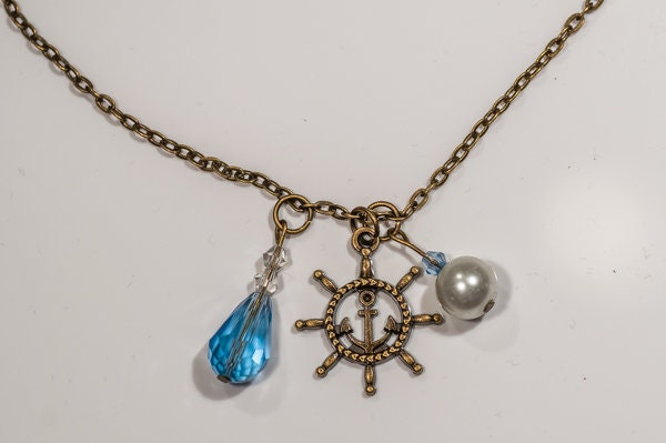 Vintage Bronze Halskette „Elbvue Maritim Anker + Steuerrad" # Schmuck Von Elbvue von elbvue